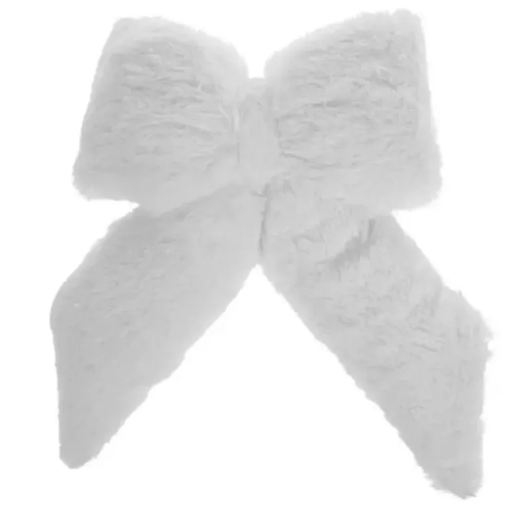 New! Set of 2 White Plush Dimensional Christmas Holiday Bows